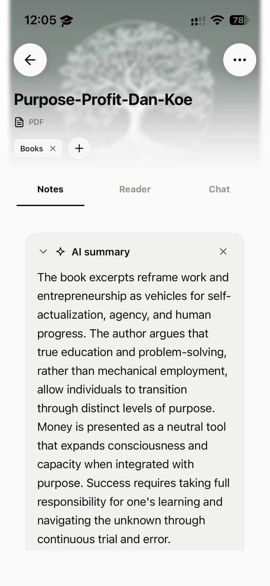 Takt on iPhone: the AI summary of the Purpose and Profit PDF